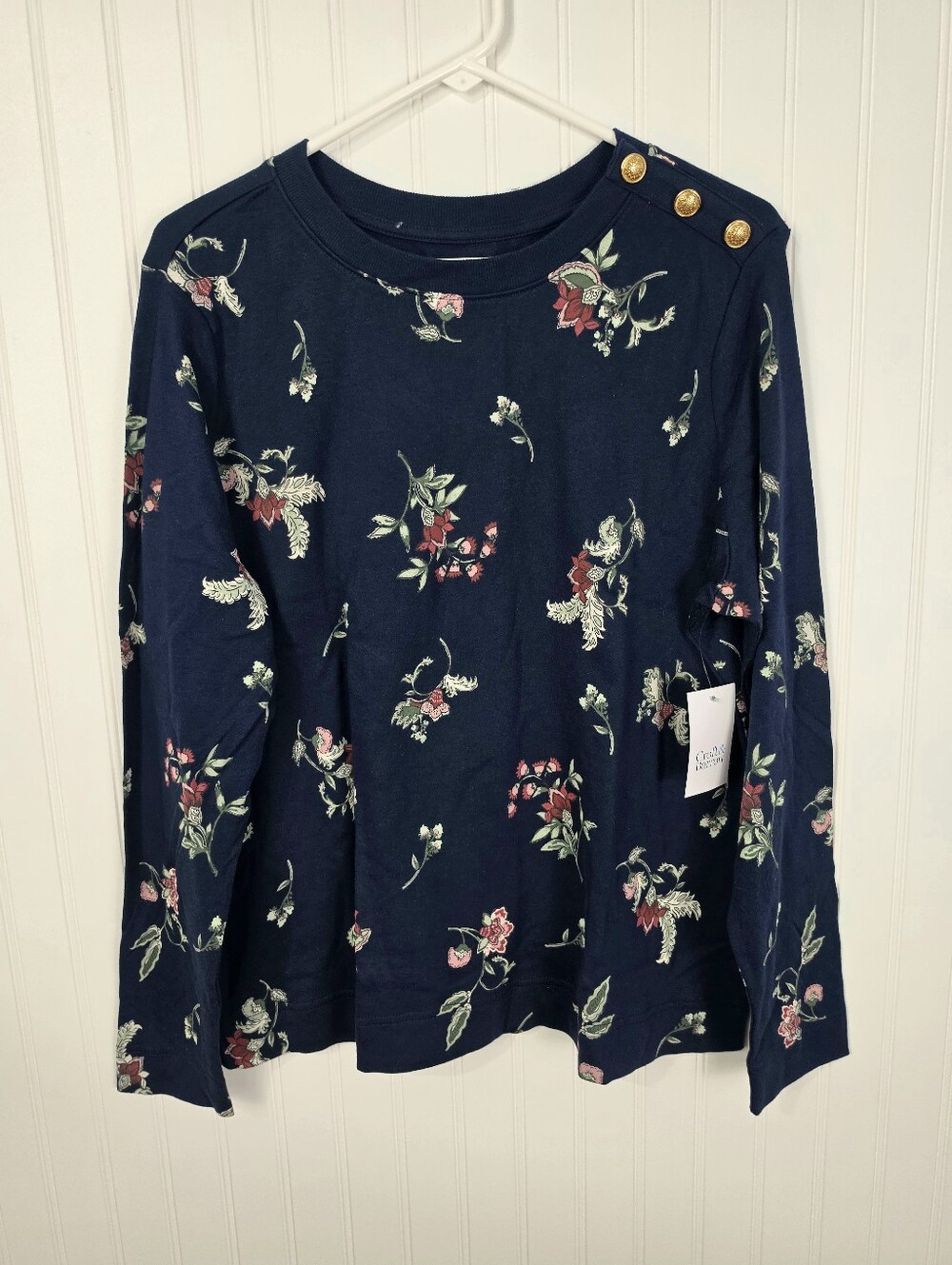 Croft & Barrow | NWT Long Sleeve Fleece Floral PJ Top Navy XL